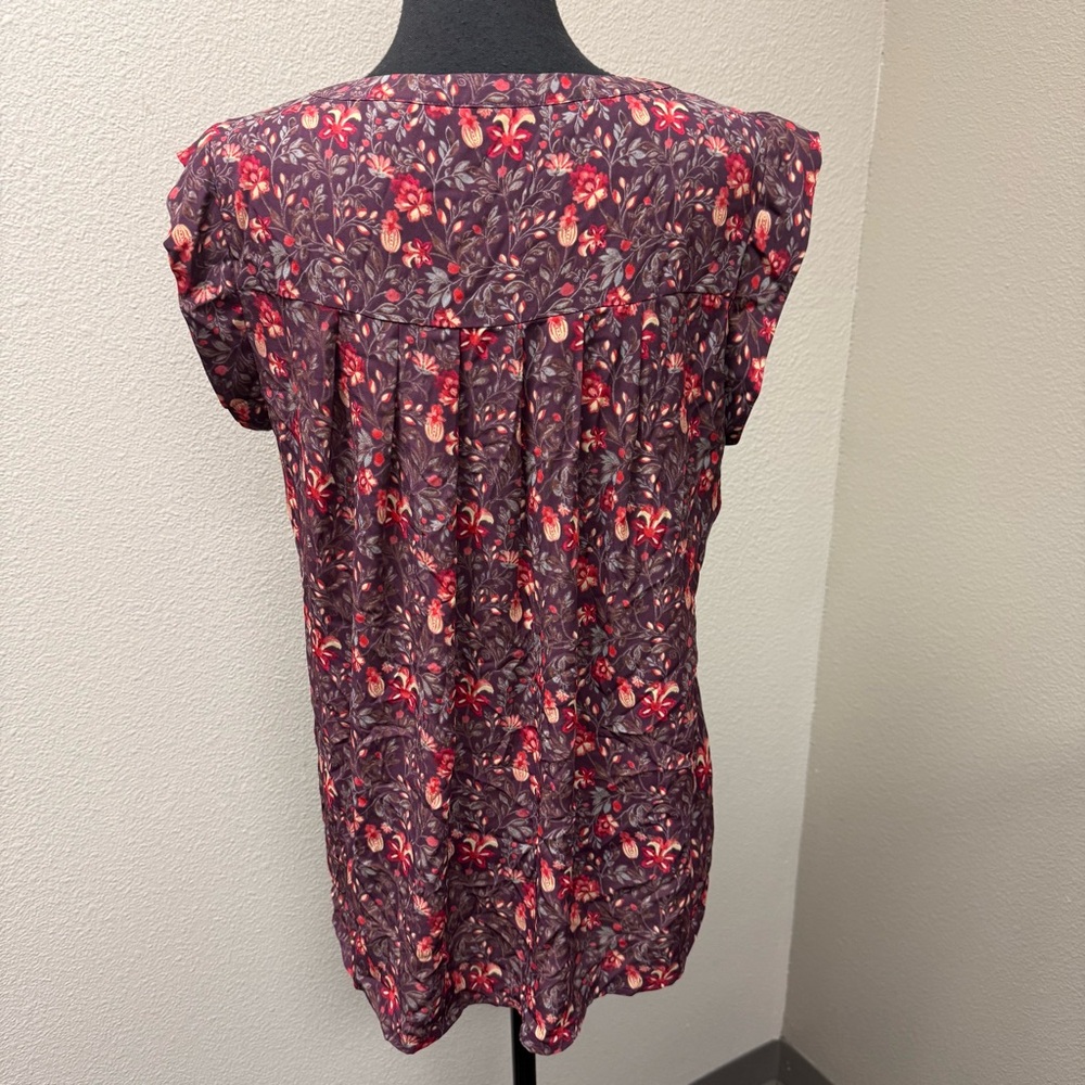 Pleione M Purple Floral Boho Blouse Sheer Flowy Fall Top Women - Picture 4 of 8